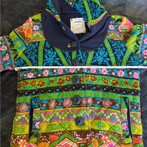 Allihop Quilted Hooded Cotton Jacket Boho Patchwork Colorful Coat - Picture 6 of 12